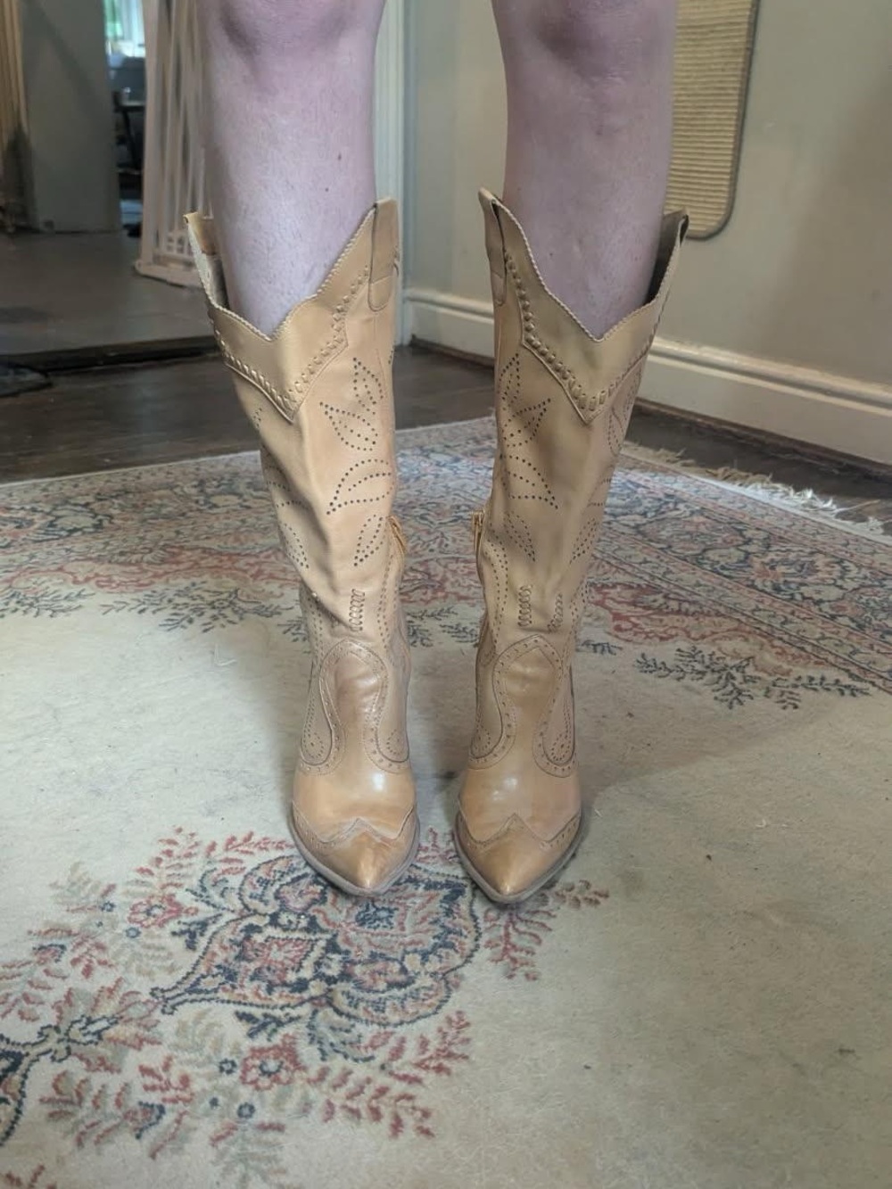 Classic Tan Leather Western Mid-Calf Boots - Women